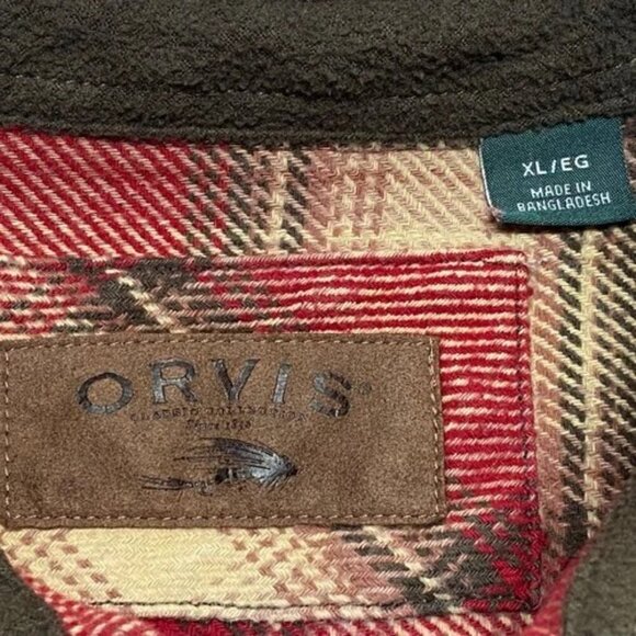 Orvis Shacket Men XL Red Plaid Button Up Heavy Flannel Shirt Jacket Unlined EUC - Picture 5 of 5